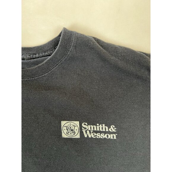 Vintage Smith And Wesson T-Shirt Size 2XL Black Double Sided Graphic Print - Picture 3 of 9